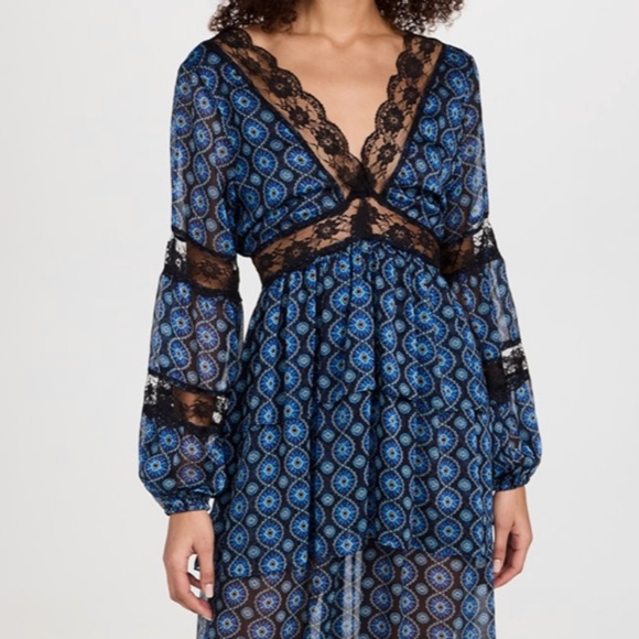 MISA Los Angeles Sansia Maxi Dress NWT Blue Lace Flowing Work Party Trendy - Picture 1 of 17